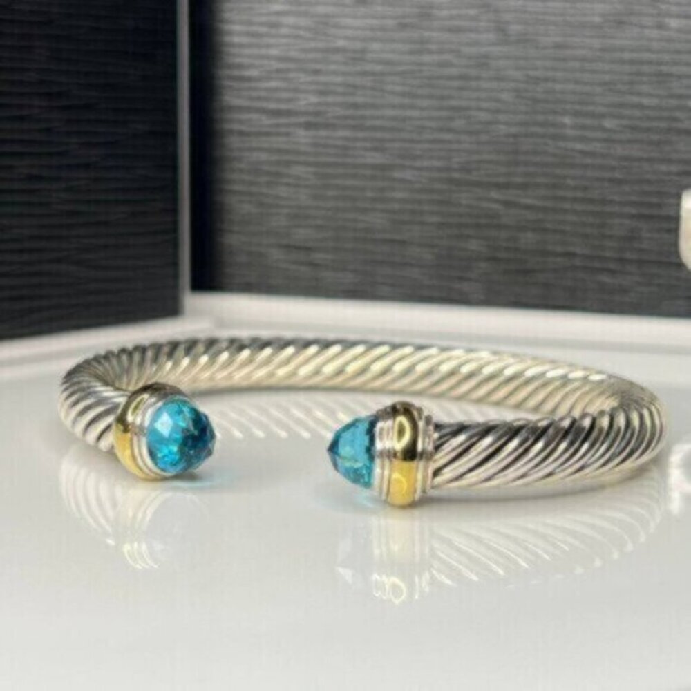 Authentic david yurman women's cable bracelet blue topaz and sterling silver